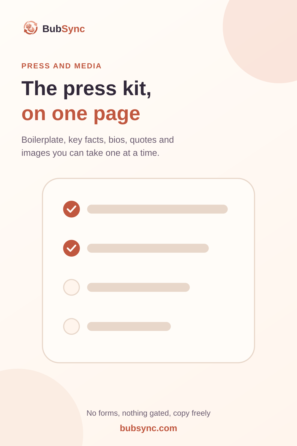 The press kit, on one page